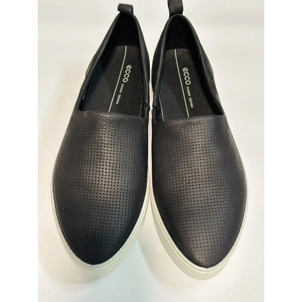 Women's ECCO Gillian Slip On Black Leather Comfort Shoes Sz 10/41 Flat Loafers - Picture 7 of 10